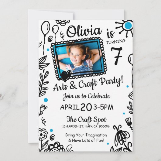 おもしろいスケッチドードルクラフツバースデーパーティー招待 招待状 (正面)