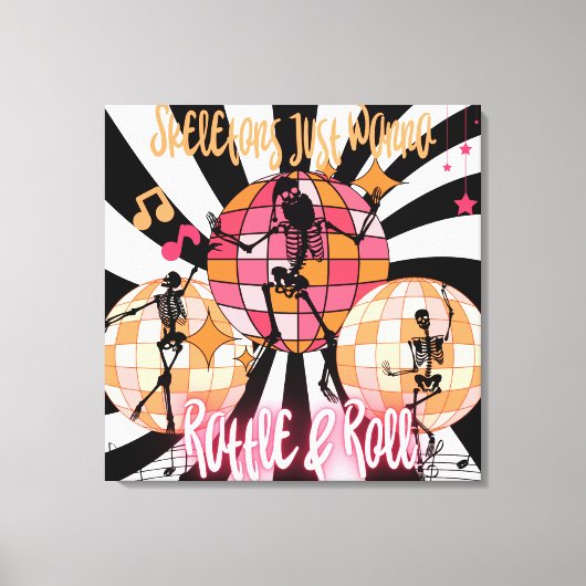 おもしろいスケルトンがガラガラとストレッチ転が中 キャンバスプリント (正面)