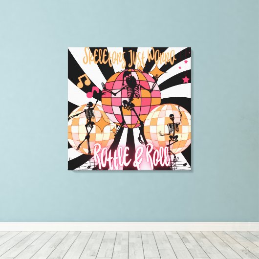 おもしろいスケルトンがガラガラとストレッチ転が中 キャンバスプリント (インサイチュ (ウッドフロア))