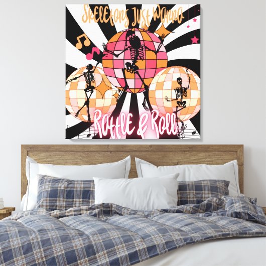 おもしろいスケルトンがガラガラとストレッチ転が中 キャンバスプリント (インサイチュ (寝室))