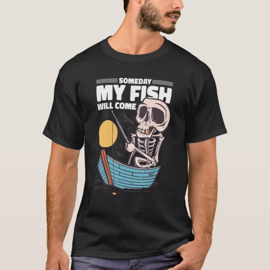 おもしろいスケルトンの漁師の釣り Tシャツ (正面)