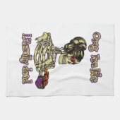 おもしろいスケルトン飲む私は文字通りデッドコーヒー キッチンタオル (横)