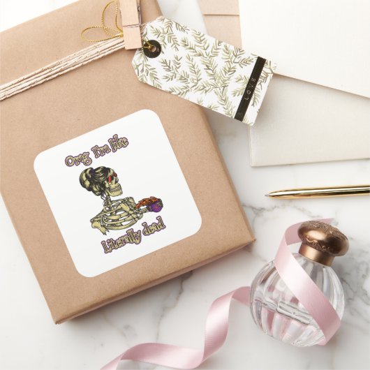 おもしろいスケルトン飲む私は文字通りデッドコーヒー スクエアシール (ギフト)