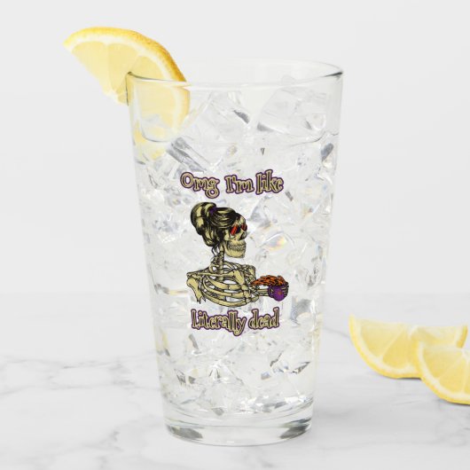 おもしろいスケルトン飲む私は文字通りデッドコーヒー タンブラーグラス (アイス正面)