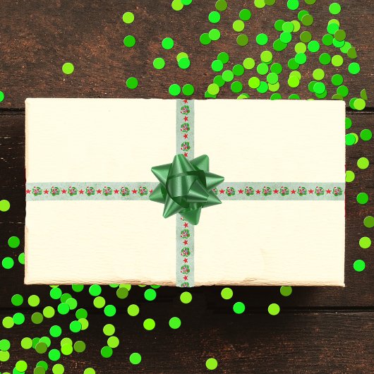 おもしろいスケルトンSanta Hats In Wavy Circles Green サテンリボン