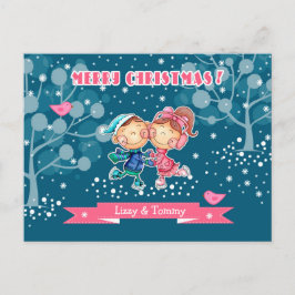 おもしろいスケートで滑るキッズクリスマス シーズンポストカード