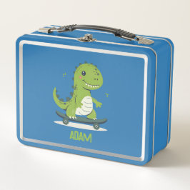 おもしろいスケートボード恐竜と子供の名前 メタルランチボックス