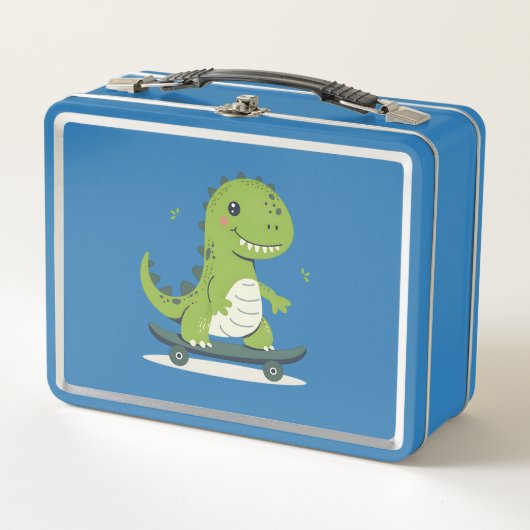 おもしろいスケートボード恐竜 メタルランチボックス (正面)