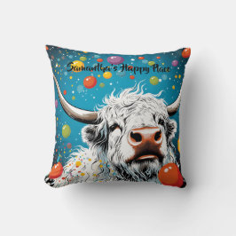 おもしろいスコティッシュハイランド牛の泡。編集可能 クッション