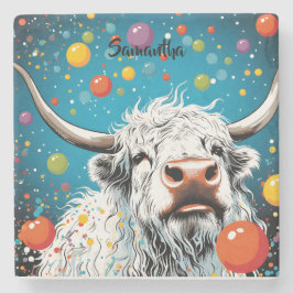 おもしろいスコティッシュハイランド牛の泡。編集可能 ストーンコースター