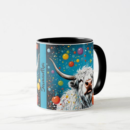 おもしろいスコティッシュハイランド牛の泡。編集可能 マグカップ (正面右)