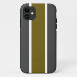 おもしろいスタイリッシュゴールデンオリーブホワイトグレーレーシングストライプズ iPhone 11 ケース
