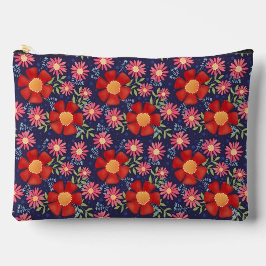 おもしろいスタイリッシュストライプフローラパターンアクセサリーバッグ アクセサリーポーチ (正面)