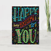 おもしろいスタイリッシュブラックモダンカラフルハッピーバースデー カード (正面)