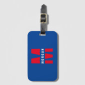 おもしろいスタイリッシュモノグラム名イニシャルブルーホワイトレッド ラゲッジタグ (正面縦)