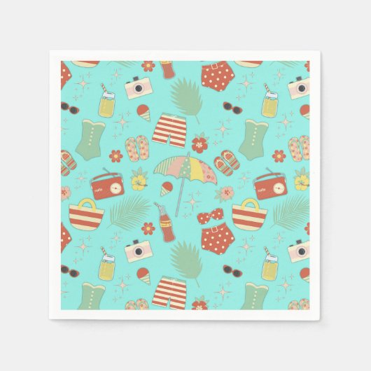おもしろいスタイリッシュレトロヴィンテージ夏ビーチ水着 スタンダードカクテルナプキン (正面)