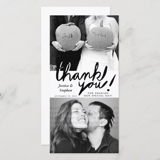 おもしろいスタイリッシュ手書きThank You Twoフォトカード サンキューカード (正面/裏面)