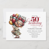 おもしろいスタイルの50歳の誕生日の女性の楽しいお祝い 招待状 (正面)