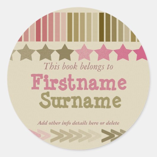 おもしろいスターとストライプ蔵書票ステッカー ラウンドシール (正面)
