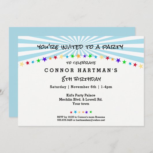 おもしろいスターサンレイズキッズ任意の年齢誕生日招待状 招待状 (正面/裏面)