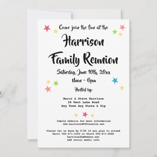 おもしろいスターズファミリー懇親会パーティーまたはBBQ招待状 招待状 (正面)
