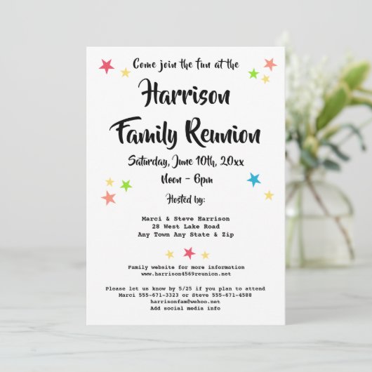 おもしろいスターズファミリー懇親会パーティーまたはBBQ招待状 招待状 (スタンド正面)