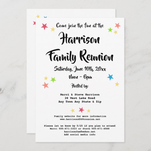 おもしろいスターズファミリー懇親会パーティーまたはBBQ招待状 招待状 (正面/裏面)