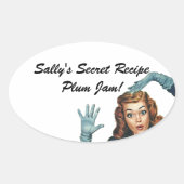 おもしろいステッカーレトロレディーホームキャニングシークレットレシピ 楕円形シール (正面)