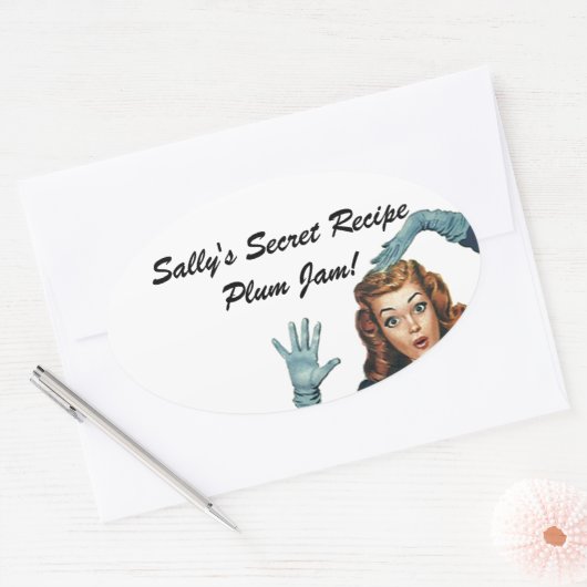 おもしろいステッカーレトロレディーホームキャニングシークレットレシピ 楕円形シール (封筒)