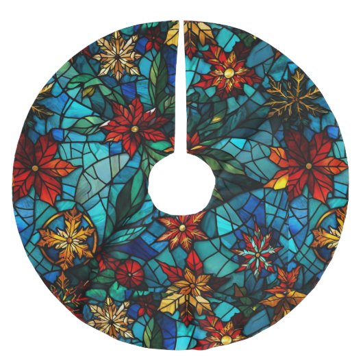 おもしろいステンドグラスのクリスマスツリーのベースカバー ブラッシュドポリエステルツリースカート (正面)