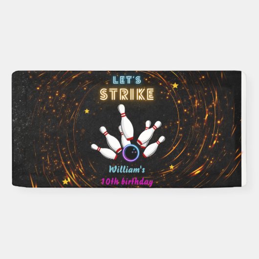 おもしろいストライククールブルースポーツボーリング10誕生日 横断幕 (横)