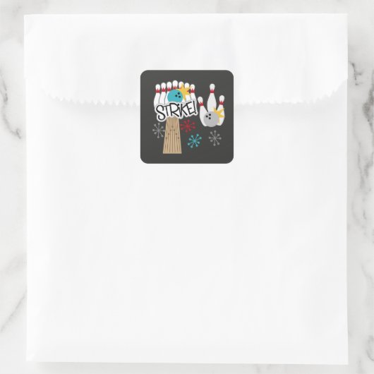 おもしろいストライクボーリングステッカー スクエアシール (バッグ)