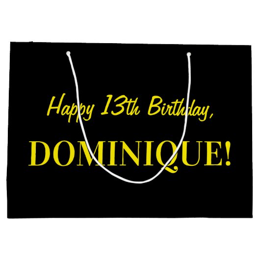 おもしろいストライプのピンク「13」、ハッピー13誕生日、名前 ラージペーパーバッグ (裏面)