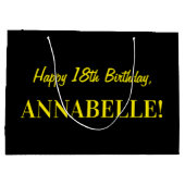 おもしろいストライプのピンク「18」、ハッピー18誕生日、名前 ラージペーパーバッグ (裏面)