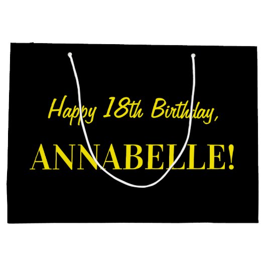 おもしろいストライプのピンク「18」、ハッピー18誕生日、名前 ラージペーパーバッグ (裏面)