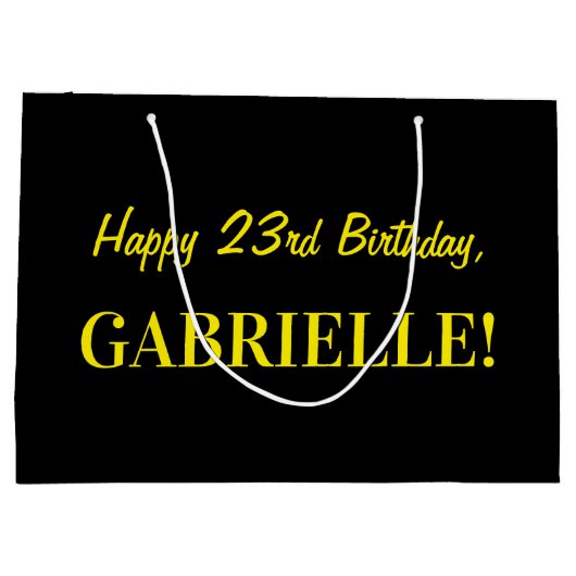 おもしろいストライプのピンク「23」、ハッピー23誕生日、名前 ラージペーパーバッグ (裏面)