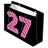 おもしろいストライプのピンク「27」、ハッピー27誕生日、名前 ラージペーパーバッグ (正面アングル)