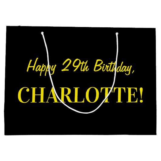 おもしろいストライプのピンク「29」、ハッピー29誕生日、名前 ラージペーパーバッグ (裏面)