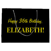 おもしろいストライプのピンク「36」、ハッピー36誕生日、名前 ラージペーパーバッグ (裏面)