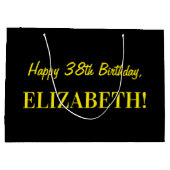 おもしろいストライプのピンク「38」、ハッピー38誕生日、名前 ラージペーパーバッグ (裏面)