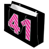 おもしろいストライプのピンク「41」、ハッピー41誕生日、名前 ラージペーパーバッグ (正面アングル)