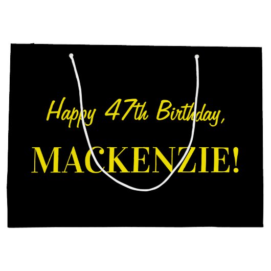 おもしろいストライプのピンク「47」、ハッピー47誕生日、名前 ラージペーパーバッグ (裏面)