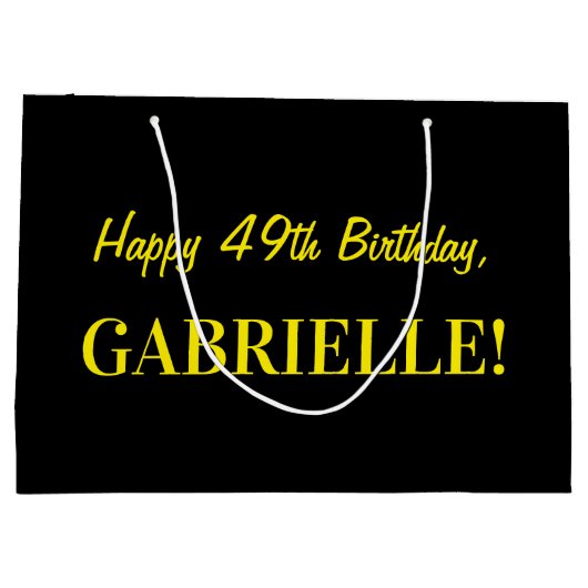 おもしろいストライプのピンク「49」、ハッピー49誕生日、名前 ラージペーパーバッグ (裏面)