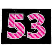 おもしろいストライプのピンク「53」、Happy 53誕生日、名前 ラージペーパーバッグ (正面)