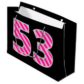 おもしろいストライプのピンク「53」、Happy 53誕生日、名前 ラージペーパーバッグ (正面アングル)