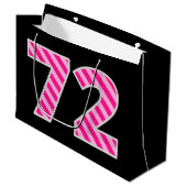 おもしろいストライプのピンク「72」、Happy 72誕生日、名前 ラージペーパーバッグ (正面アングル)