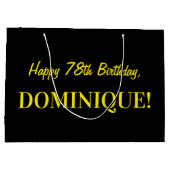 おもしろいストライプのピンク「78」、ハッピー78誕生日、名前 ラージペーパーバッグ (裏面)