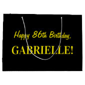 おもしろいストライプのピンク「86」、ハッピー86誕生日、名前 ラージペーパーバッグ (裏面)