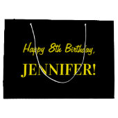 おもしろいストライプのピンク「8」、ハッピー8誕生日、名前 ラージペーパーバッグ (裏面)