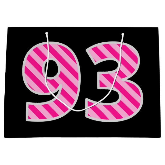 おもしろいストライプのピンク「93」、Happy 93誕生日、名前 ラージペーパーバッグ (正面)